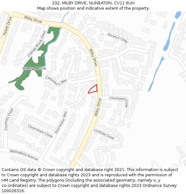 232, MILBY DRIVE, NUNEATON, CV11 6UH: Location map and indicative extent of plot