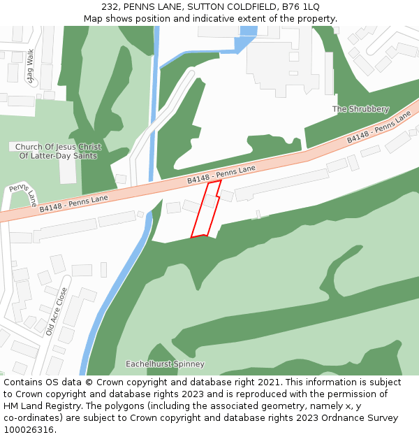 232, PENNS LANE, SUTTON COLDFIELD, B76 1LQ: Location map and indicative extent of plot