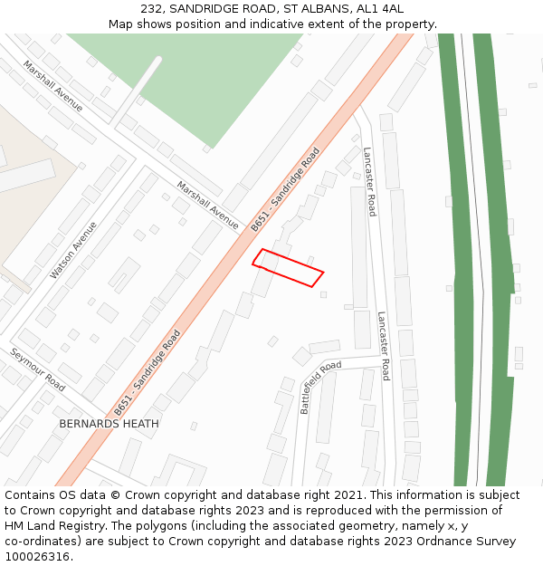 232, SANDRIDGE ROAD, ST ALBANS, AL1 4AL: Location map and indicative extent of plot