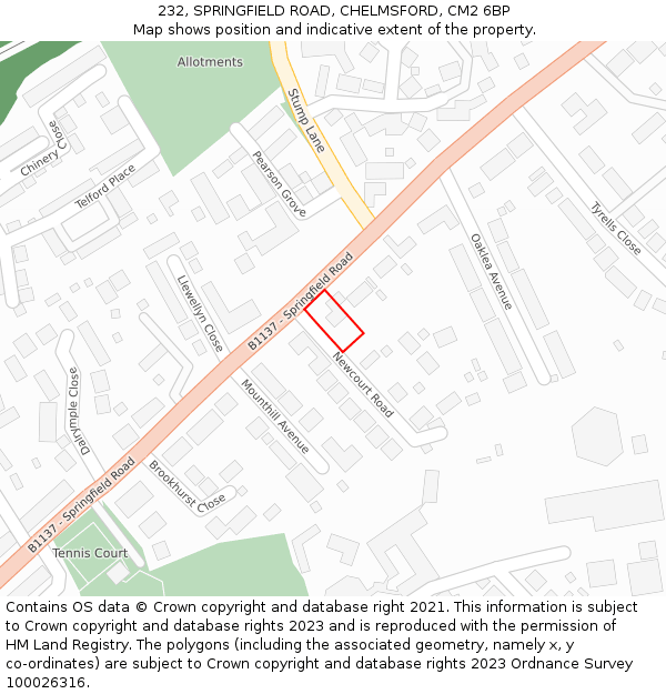 232, SPRINGFIELD ROAD, CHELMSFORD, CM2 6BP: Location map and indicative extent of plot