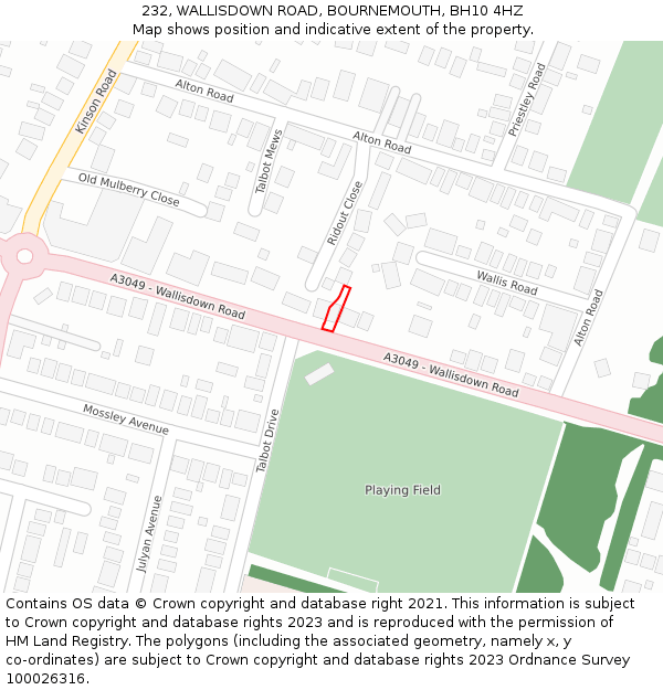 232, WALLISDOWN ROAD, BOURNEMOUTH, BH10 4HZ: Location map and indicative extent of plot
