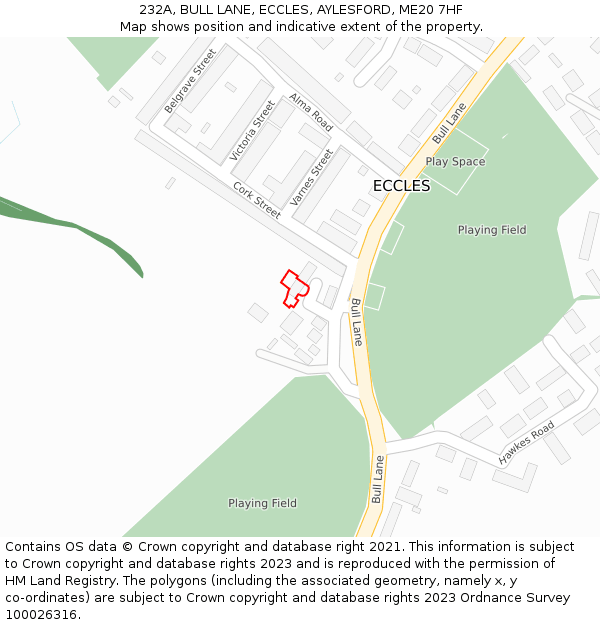 232A, BULL LANE, ECCLES, AYLESFORD, ME20 7HF: Location map and indicative extent of plot