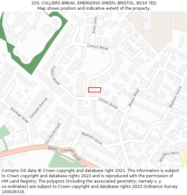 233, COLLIERS BREAK, EMERSONS GREEN, BRISTOL, BS16 7ED: Location map and indicative extent of plot