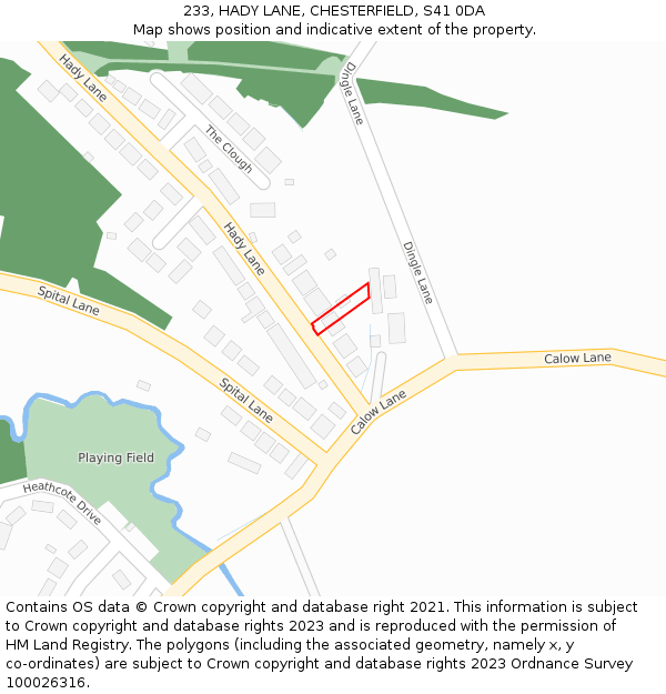 233, HADY LANE, CHESTERFIELD, S41 0DA: Location map and indicative extent of plot