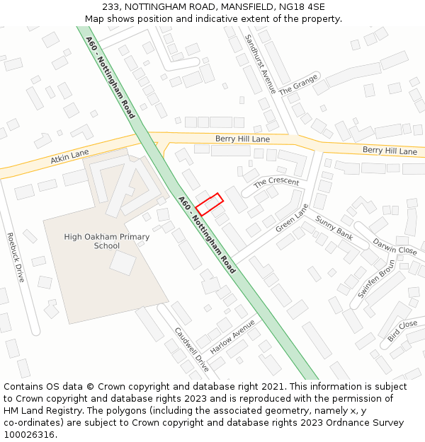 233, NOTTINGHAM ROAD, MANSFIELD, NG18 4SE: Location map and indicative extent of plot