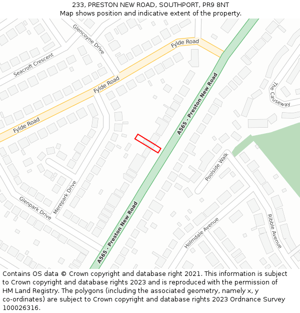 233, PRESTON NEW ROAD, SOUTHPORT, PR9 8NT: Location map and indicative extent of plot