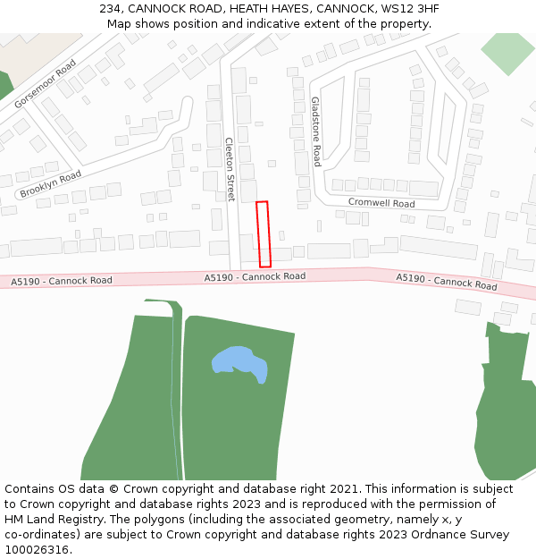 234, CANNOCK ROAD, HEATH HAYES, CANNOCK, WS12 3HF: Location map and indicative extent of plot