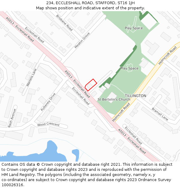 234, ECCLESHALL ROAD, STAFFORD, ST16 1JH: Location map and indicative extent of plot