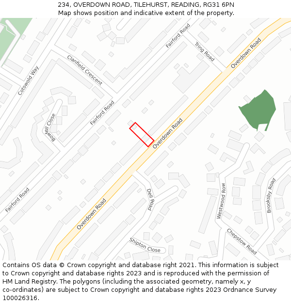 234, OVERDOWN ROAD, TILEHURST, READING, RG31 6PN: Location map and indicative extent of plot