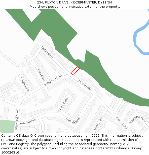 234, PUXTON DRIVE, KIDDERMINSTER, DY11 5HJ: Location map and indicative extent of plot