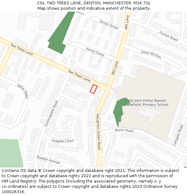 234, TWO TREES LANE, DENTON, MANCHESTER, M34 7GL: Location map and indicative extent of plot