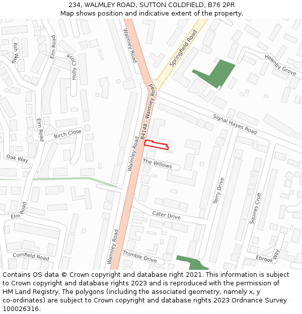 234, WALMLEY ROAD, SUTTON COLDFIELD, B76 2PR: Location map and indicative extent of plot