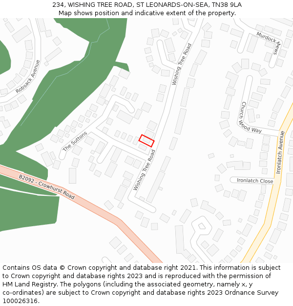 234, WISHING TREE ROAD, ST LEONARDS-ON-SEA, TN38 9LA: Location map and indicative extent of plot