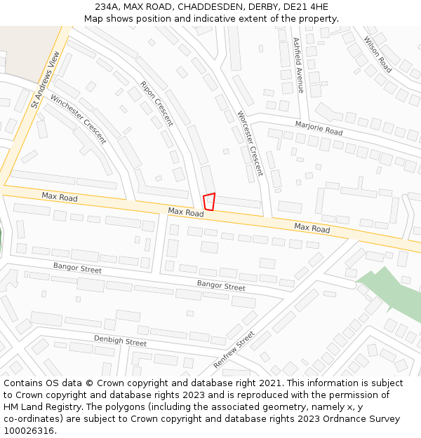 234A, MAX ROAD, CHADDESDEN, DERBY, DE21 4HE: Location map and indicative extent of plot