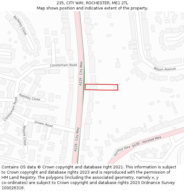 235, CITY WAY, ROCHESTER, ME1 2TL: Location map and indicative extent of plot