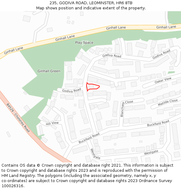 235, GODIVA ROAD, LEOMINSTER, HR6 8TB: Location map and indicative extent of plot