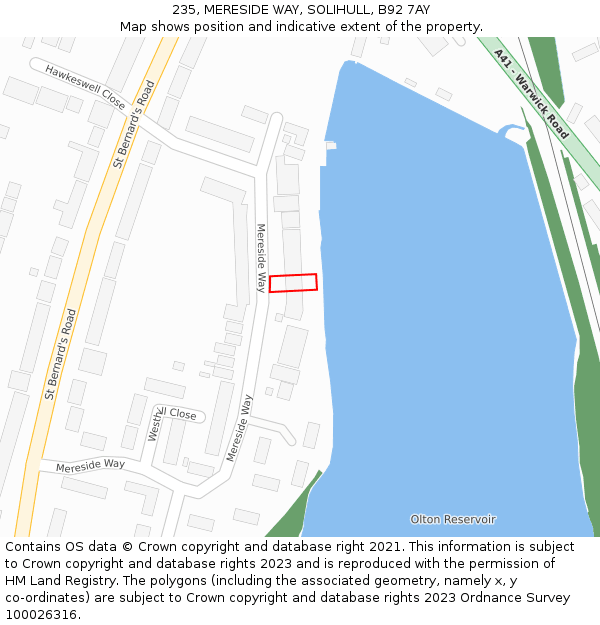 235, MERESIDE WAY, SOLIHULL, B92 7AY: Location map and indicative extent of plot