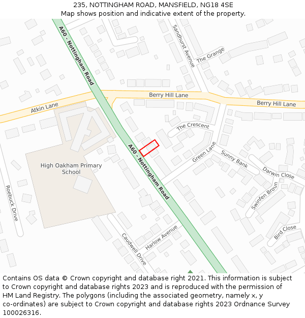 235, NOTTINGHAM ROAD, MANSFIELD, NG18 4SE: Location map and indicative extent of plot