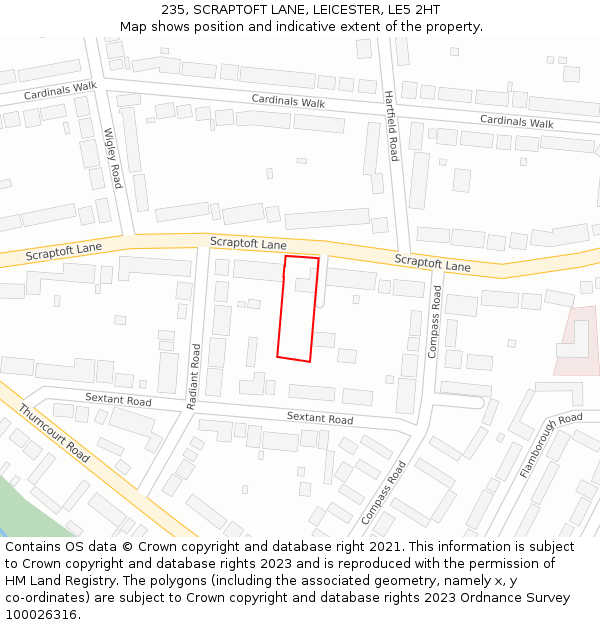 235, SCRAPTOFT LANE, LEICESTER, LE5 2HT: Location map and indicative extent of plot