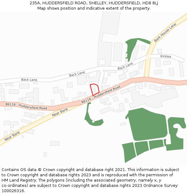 235A, HUDDERSFIELD ROAD, SHELLEY, HUDDERSFIELD, HD8 8LJ: Location map and indicative extent of plot