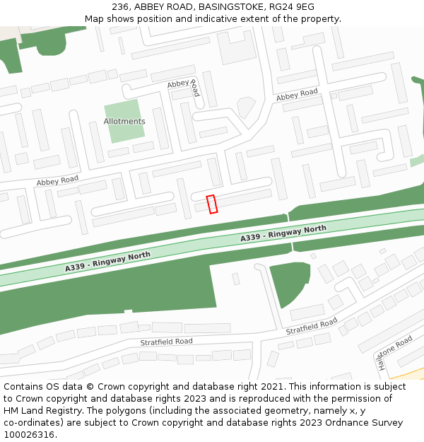 236, ABBEY ROAD, BASINGSTOKE, RG24 9EG: Location map and indicative extent of plot