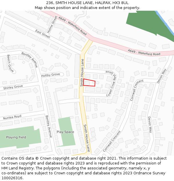 236, SMITH HOUSE LANE, HALIFAX, HX3 8UL: Location map and indicative extent of plot