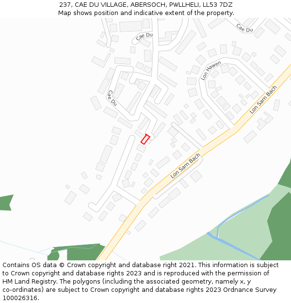 237, CAE DU VILLAGE, ABERSOCH, PWLLHELI, LL53 7DZ: Location map and indicative extent of plot