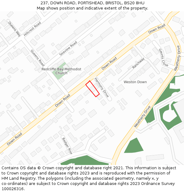 237, DOWN ROAD, PORTISHEAD, BRISTOL, BS20 8HU: Location map and indicative extent of plot