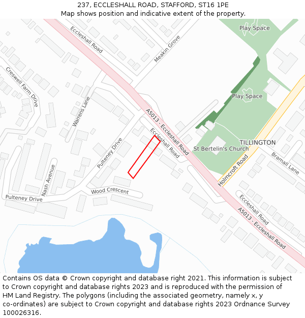 237, ECCLESHALL ROAD, STAFFORD, ST16 1PE: Location map and indicative extent of plot