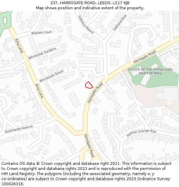 237, HARROGATE ROAD, LEEDS, LS17 6JB: Location map and indicative extent of plot