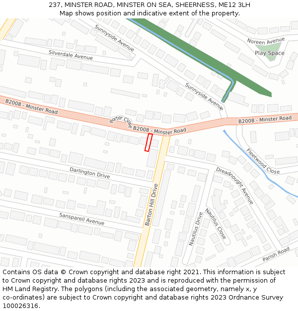 237, MINSTER ROAD, MINSTER ON SEA, SHEERNESS, ME12 3LH: Location map and indicative extent of plot