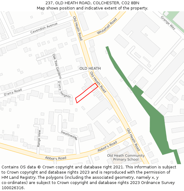 237, OLD HEATH ROAD, COLCHESTER, CO2 8BN: Location map and indicative extent of plot