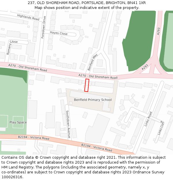 237, OLD SHOREHAM ROAD, PORTSLADE, BRIGHTON, BN41 1XR: Location map and indicative extent of plot