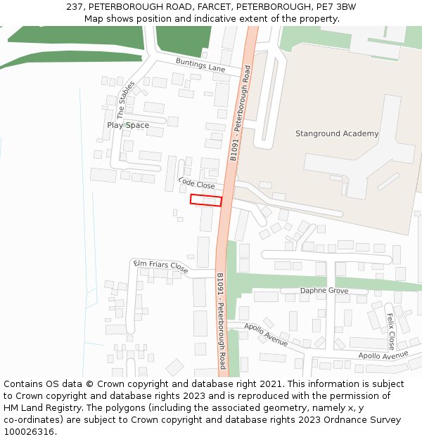 237, PETERBOROUGH ROAD, FARCET, PETERBOROUGH, PE7 3BW: Location map and indicative extent of plot