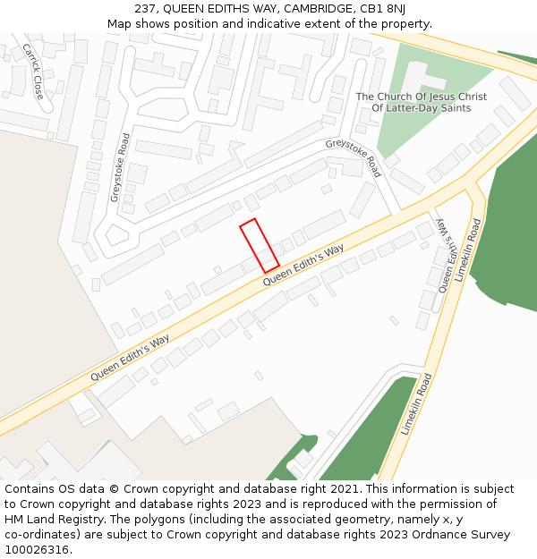 237, QUEEN EDITHS WAY, CAMBRIDGE, CB1 8NJ: Location map and indicative extent of plot