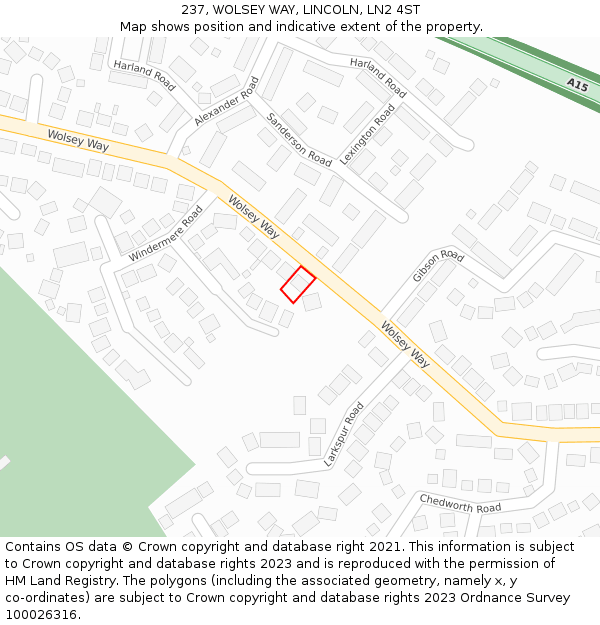 237, WOLSEY WAY, LINCOLN, LN2 4ST: Location map and indicative extent of plot