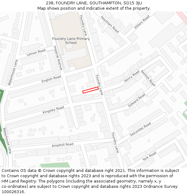 238, FOUNDRY LANE, SOUTHAMPTON, SO15 3JU: Location map and indicative extent of plot