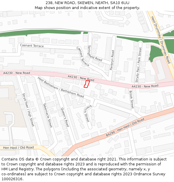 238, NEW ROAD, SKEWEN, NEATH, SA10 6UU: Location map and indicative extent of plot