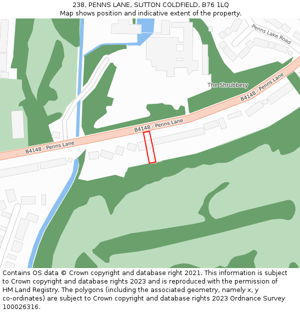 238, PENNS LANE, SUTTON COLDFIELD, B76 1LQ: Location map and indicative extent of plot
