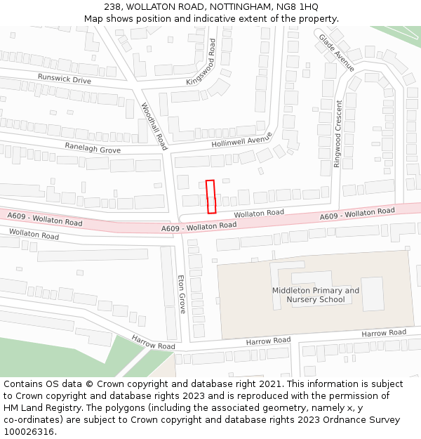 238, WOLLATON ROAD, NOTTINGHAM, NG8 1HQ: Location map and indicative extent of plot