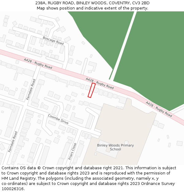 238A, RUGBY ROAD, BINLEY WOODS, COVENTRY, CV3 2BD: Location map and indicative extent of plot