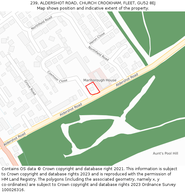 239, ALDERSHOT ROAD, CHURCH CROOKHAM, FLEET, GU52 8EJ: Location map and indicative extent of plot