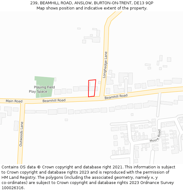 239, BEAMHILL ROAD, ANSLOW, BURTON-ON-TRENT, DE13 9QP: Location map and indicative extent of plot