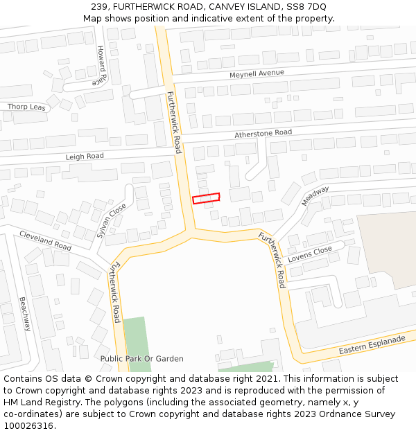 239, FURTHERWICK ROAD, CANVEY ISLAND, SS8 7DQ: Location map and indicative extent of plot
