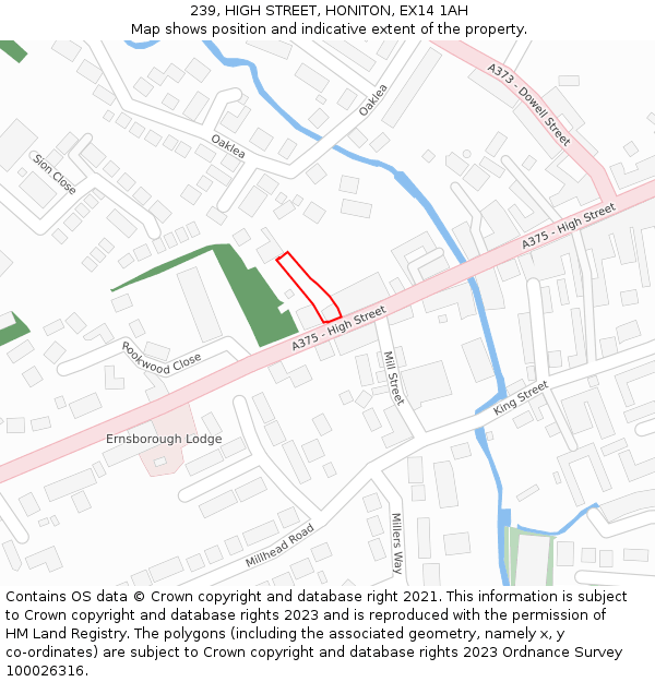 239, HIGH STREET, HONITON, EX14 1AH: Location map and indicative extent of plot