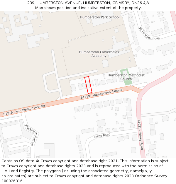239, HUMBERSTON AVENUE, HUMBERSTON, GRIMSBY, DN36 4JA: Location map and indicative extent of plot