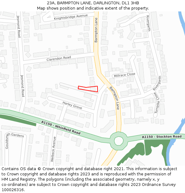 23A, BARMPTON LANE, DARLINGTON, DL1 3HB: Location map and indicative extent of plot