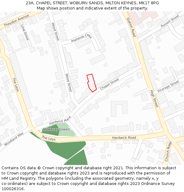 23A, CHAPEL STREET, WOBURN SANDS, MILTON KEYNES, MK17 8PG: Location map and indicative extent of plot