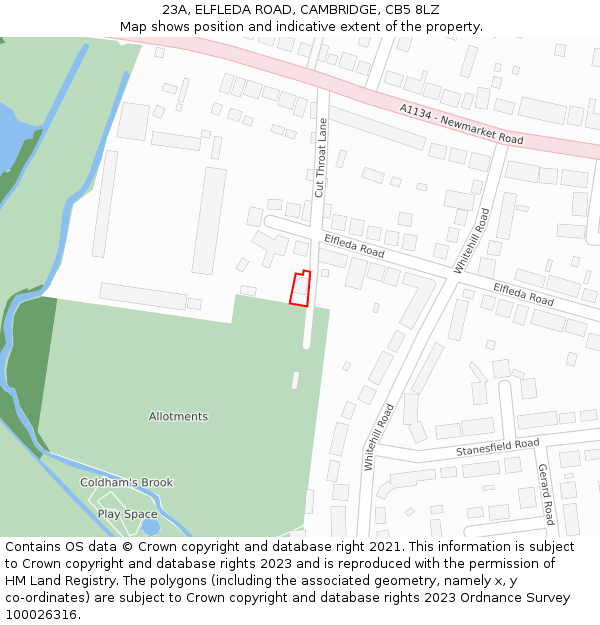23A, ELFLEDA ROAD, CAMBRIDGE, CB5 8LZ: Location map and indicative extent of plot