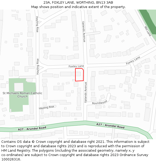 23A, FOXLEY LANE, WORTHING, BN13 3AB: Location map and indicative extent of plot